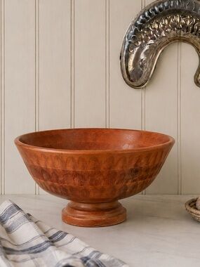 Carved Wood Pedestal Bowl with footing